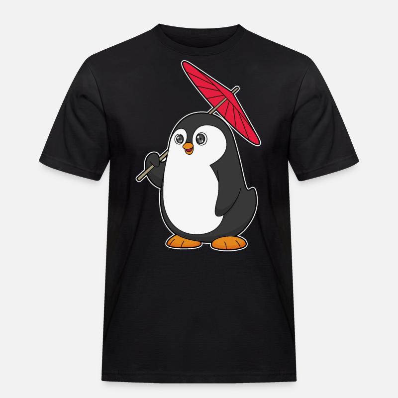 Pinguin Regenschirm - Männer Workwear T-Shirt - Schwarz