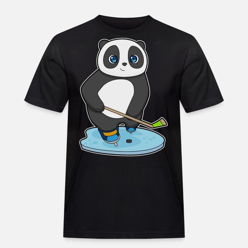 Panda Eishockey Eishockeyschläger - Männer Workwear T-Shirt - Schwarz