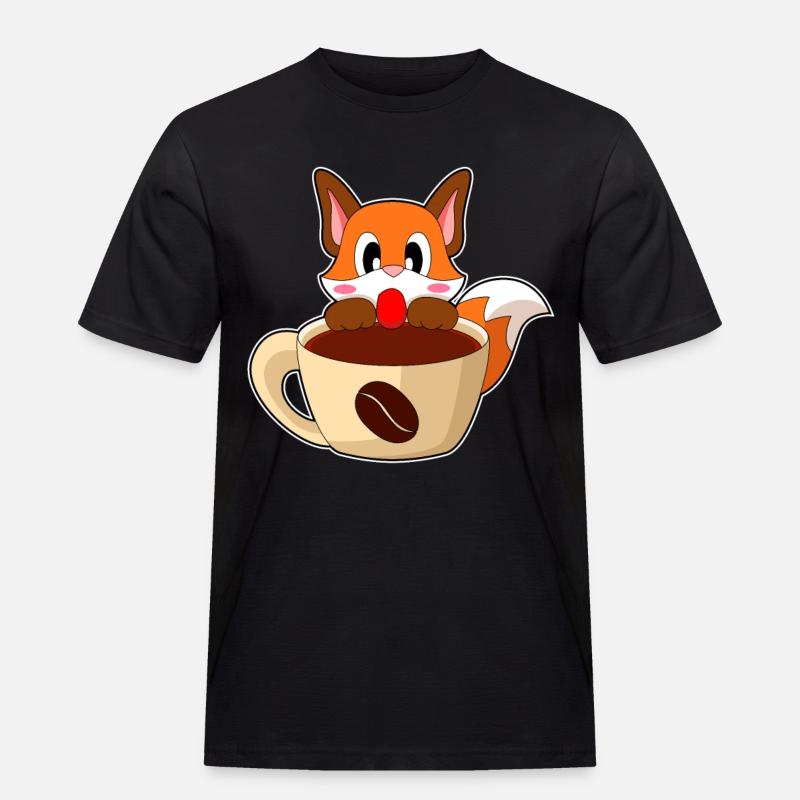 Fuchs Kaffee Tasse - Männer Workwear T-Shirt - Schwarz