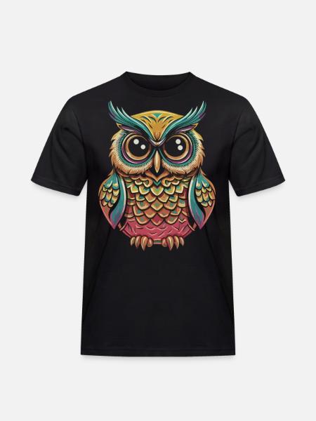 PopArt Owl: Farverig T-shirt til ugleelskere - Herre Workwear T-Shirt - sort
