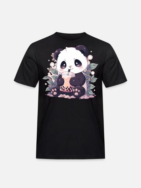 Kawaii Panda Drankjes Boba Bubble Tea Chibi - Mannen Workwear T-shirt - zwart