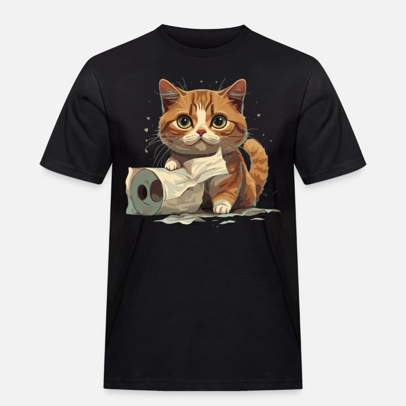 Verspieltes Kätzchen: Toilettenspaß - Männer Workwear T-Shirt - Schwarz