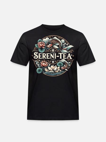 Lotusblüten und Teegenuss - Männer Workwear T-Shirt - Schwarz