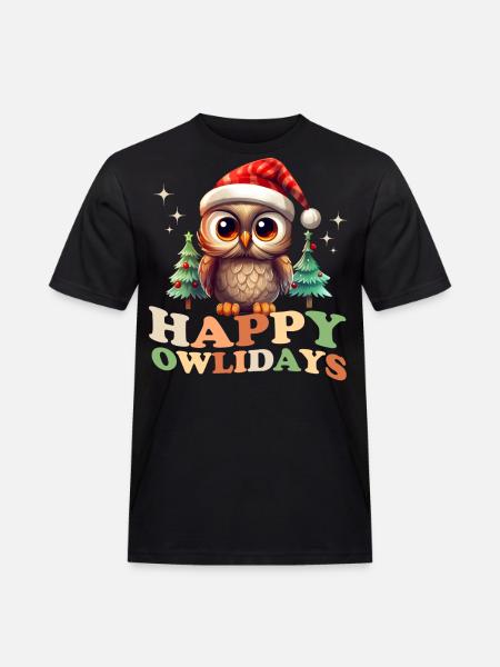 Happy Owlidays Owl Christmas - Men's Workwear T-Shirt - black
