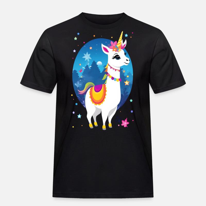 Lama Einhorn - Männer Workwear T-Shirt - Schwarz
