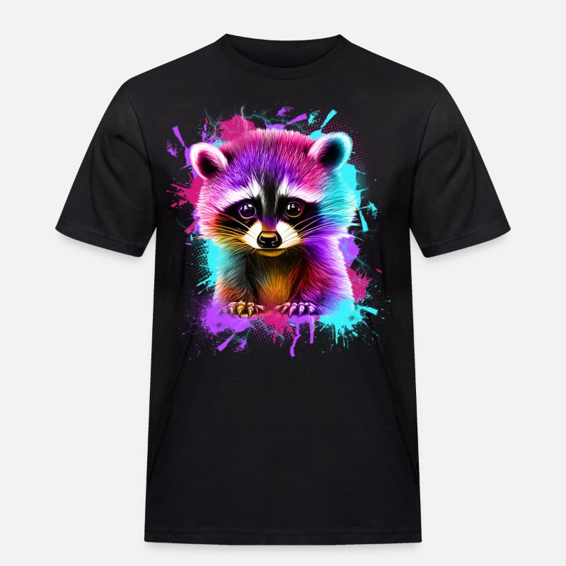 Waschbär - Männer Workwear T-Shirt - Schwarz