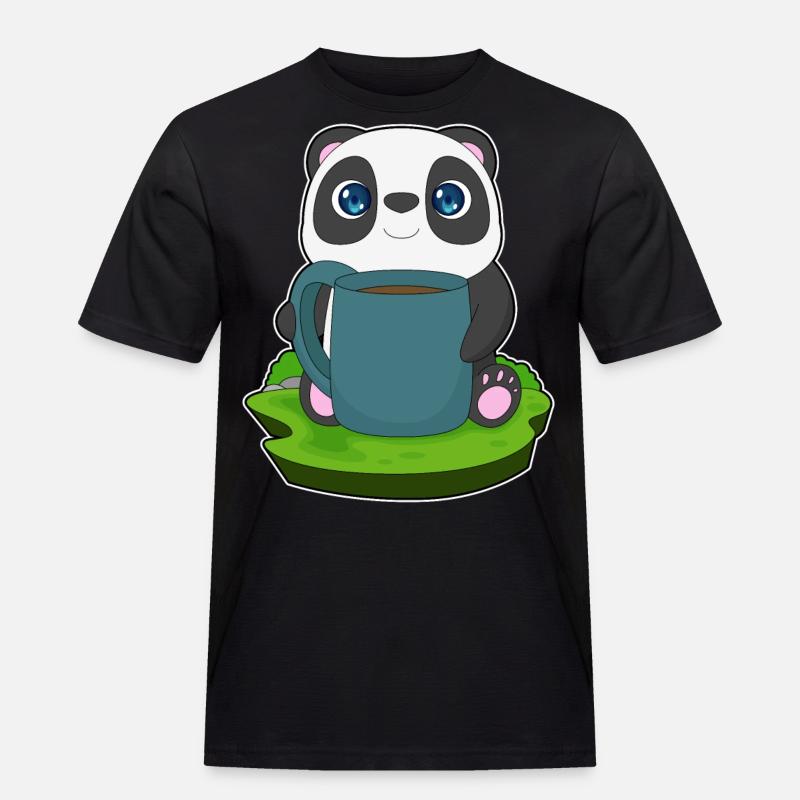 Panda Kaffee Becher - Männer Workwear T-Shirt - Schwarz