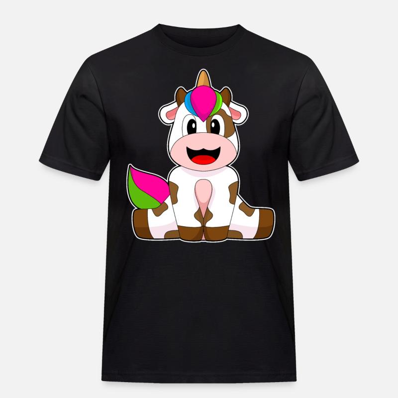 Kuh Einhorn - Männer Workwear T-Shirt - Schwarz