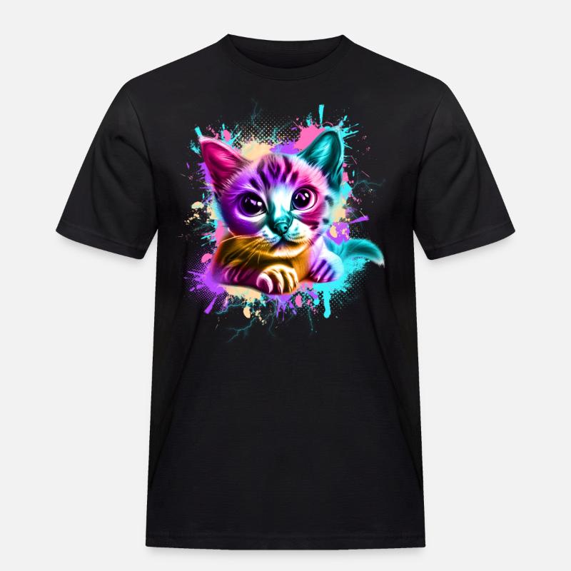 Katze Graffiti Bunt - Männer Workwear T-Shirt - Schwarz