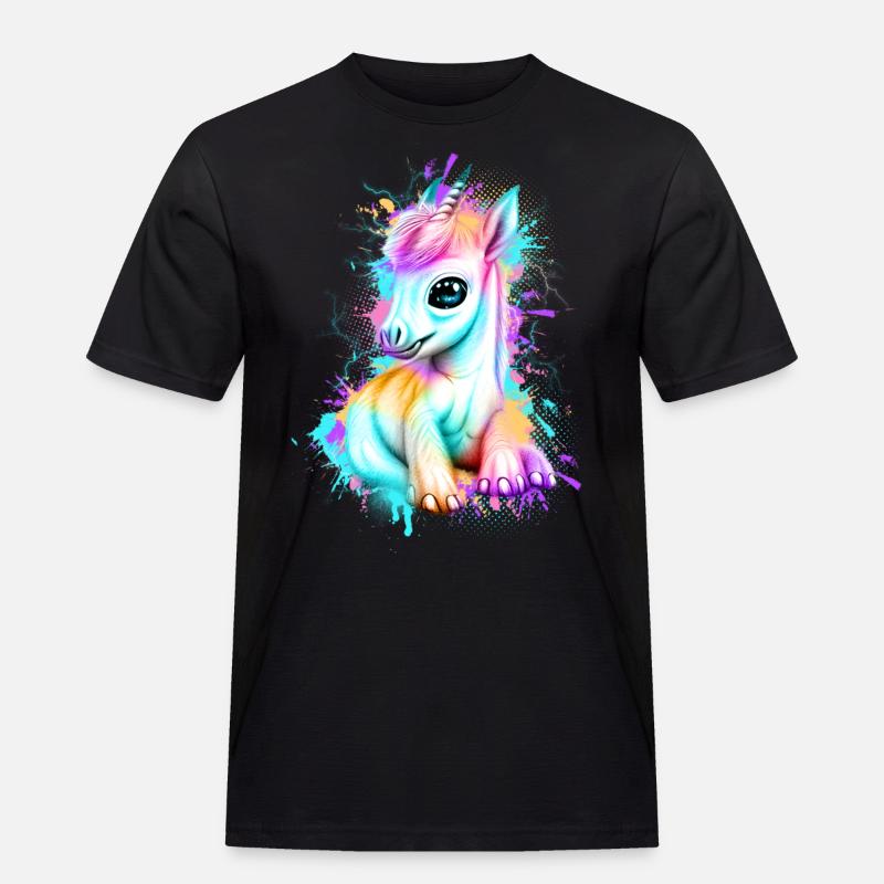 Einhorn Graffiti Bunt - Männer Workwear T-Shirt - Schwarz