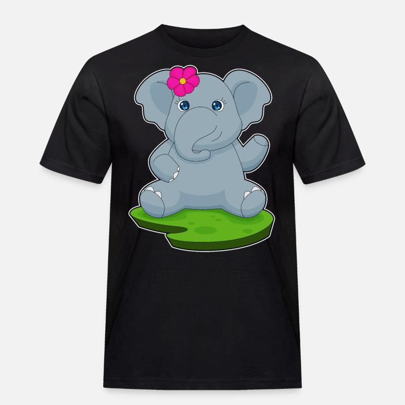 Elefant Blume - Männer Workwear T-Shirt - Schwarz