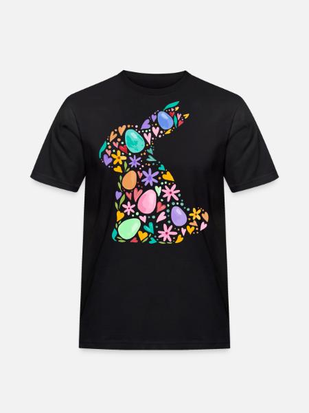 Farverig påskehare, påskeæg, blomster, påskegrafik - Herre Workwear T-Shirt - sort
