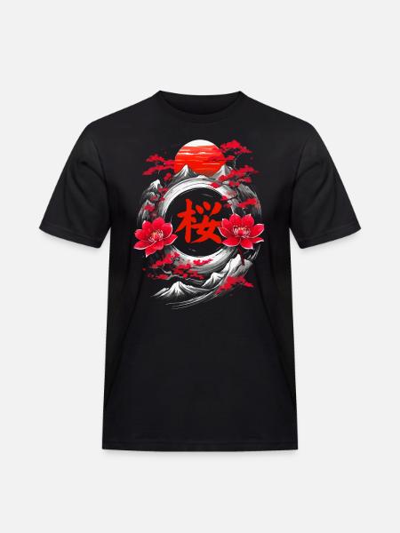 Cherry Blossom Japan Mountains - Men's Workwear T-Shirt - black