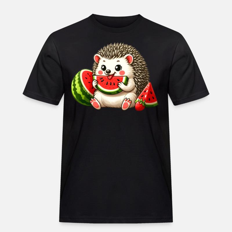 Igel genießt Wassermelone - Männer Workwear T-Shirt - Schwarz