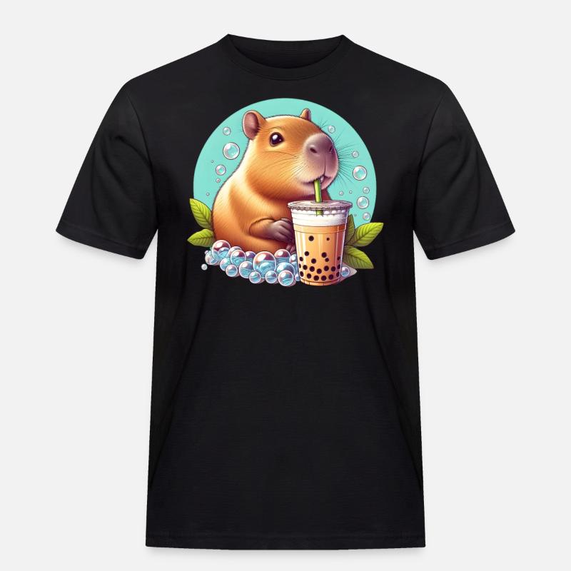 Capybara Enjoys Bubble Tea - Men's Workwear T-Shirt - black