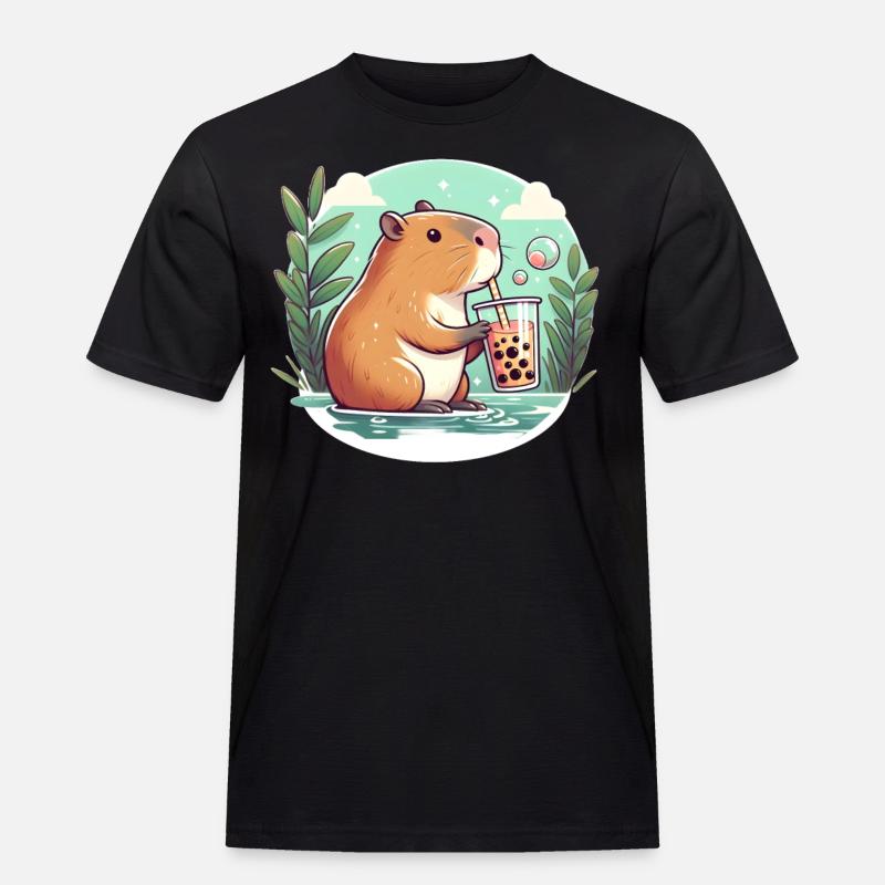 Capybara enjoys bubble tea - Men's Workwear T-Shirt - black