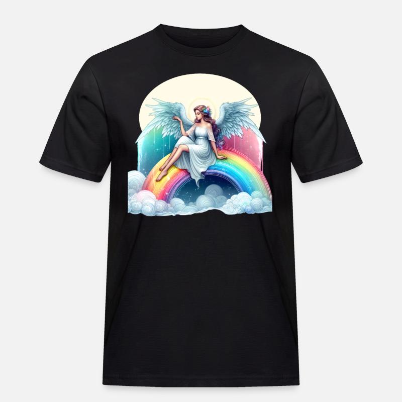 Engel auf Regenbogen - Männer Workwear T-Shirt - Schwarz