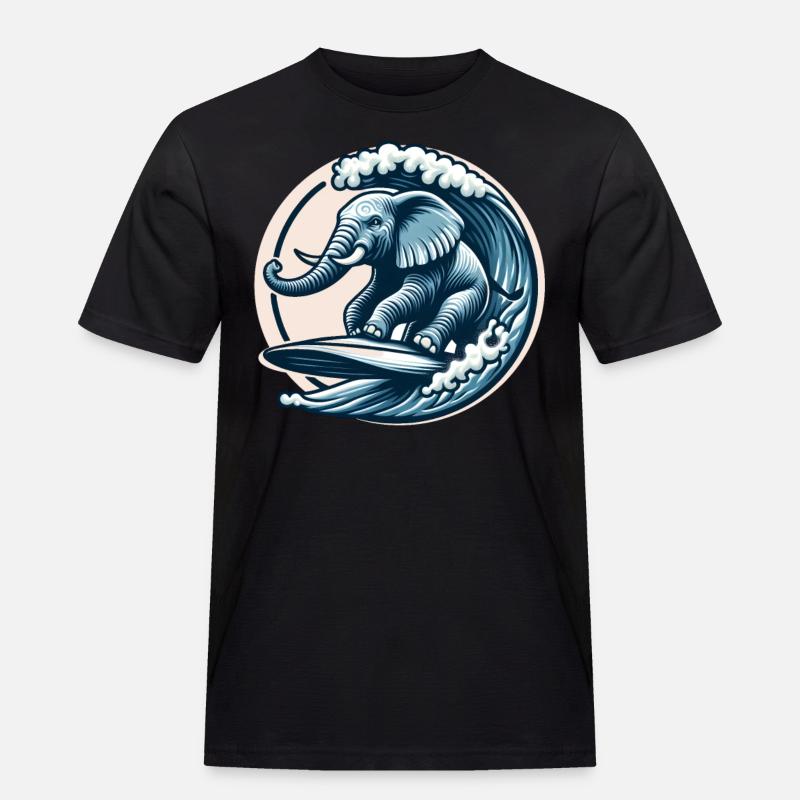 Surfender Elefant - Männer Workwear T-Shirt - Schwarz
