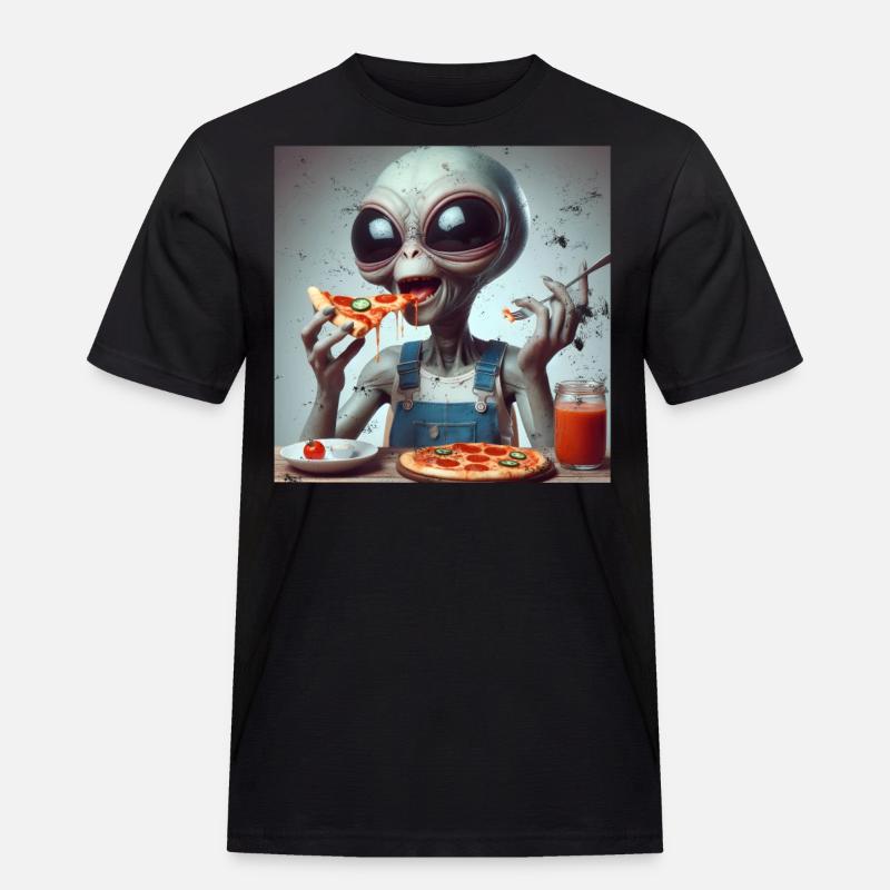 Alien Pizza Fun - Männer Workwear T-Shirt - Schwarz