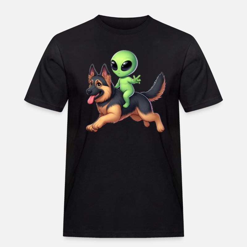 Alien auf Schäferhund - Männer Workwear T-Shirt - Schwarz