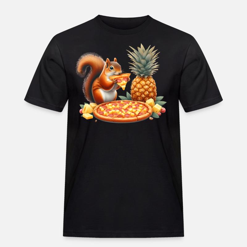 Eichhörnchen genießt Pizza - Männer Workwear T-Shirt - Schwarz
