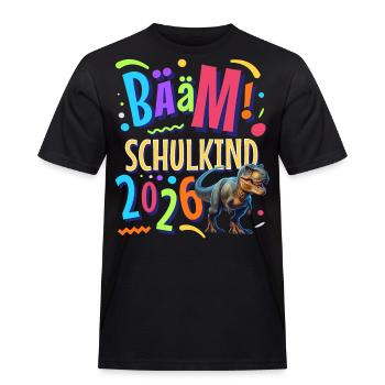 Bääm Schulkind 2026 T Rex - Männer Workwear T-Shirt - Schwarz - Vorne - AI Model Male 178 light (178cm)