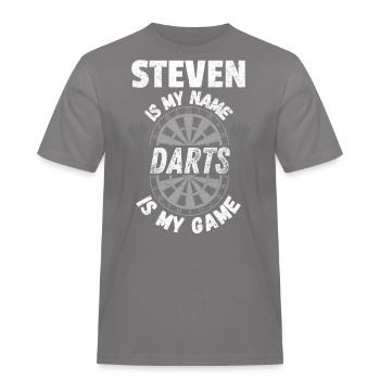 Chemise prénom pour le fan de fléchettes Steven, vintage, cool - T-shirt Workwear homme - gris - Devant - AI Model Male 185 dark (185cm)