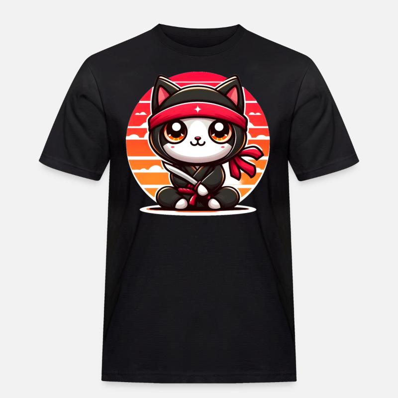 Ninja Katze - Männer Workwear T-Shirt - Schwarz
