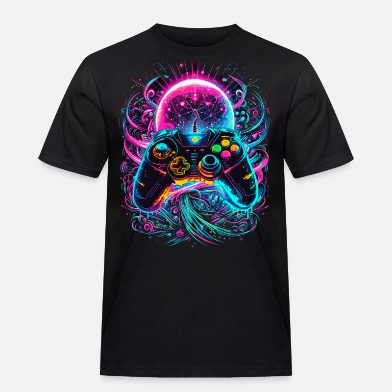 Synthwave Cyberpunk Gaming Controller - Männer Workwear T-Shirt - Schwarz