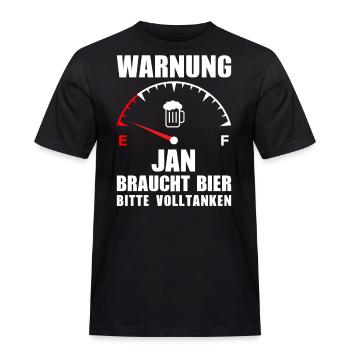Jan braucht Bier Bitte volltanken - Männer Workwear T-Shirt - Schwarz - Vorne - AI Model Male 178 light (178cm)