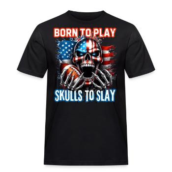 Aggressive Skull for American Football - Men's Workwear T-Shirt - black - Front - AI Model Male 178 light (178cm)