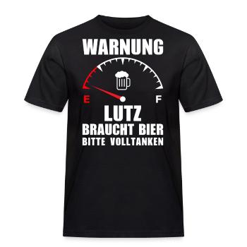 Lutz braucht Bier Bitte volltanken - Männer Workwear T-Shirt - Schwarz - Vorne - AI Model Male 178 light (178cm)