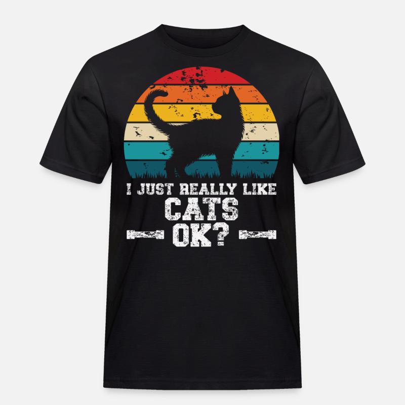 I really like cats - Männer Workwear T-Shirt - Schwarz
