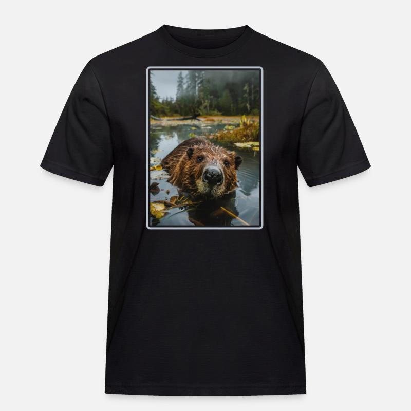 Beaver Biber - Männer Workwear T-Shirt - Schwarz