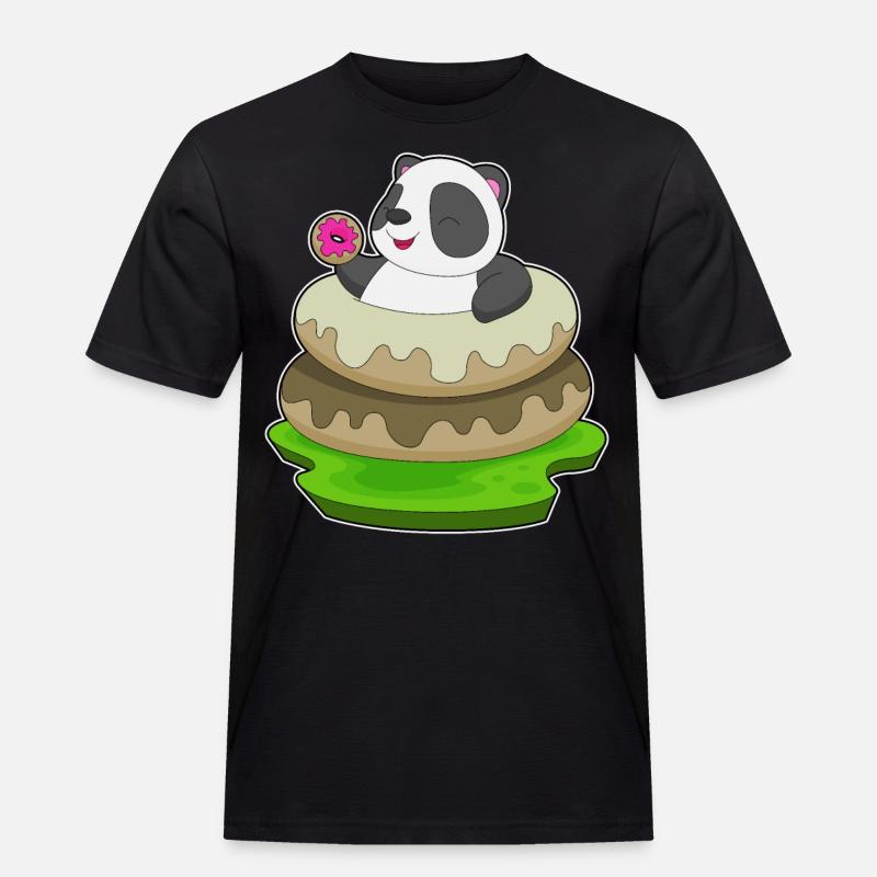 Panda Donuts - Männer Workwear T-Shirt - Schwarz