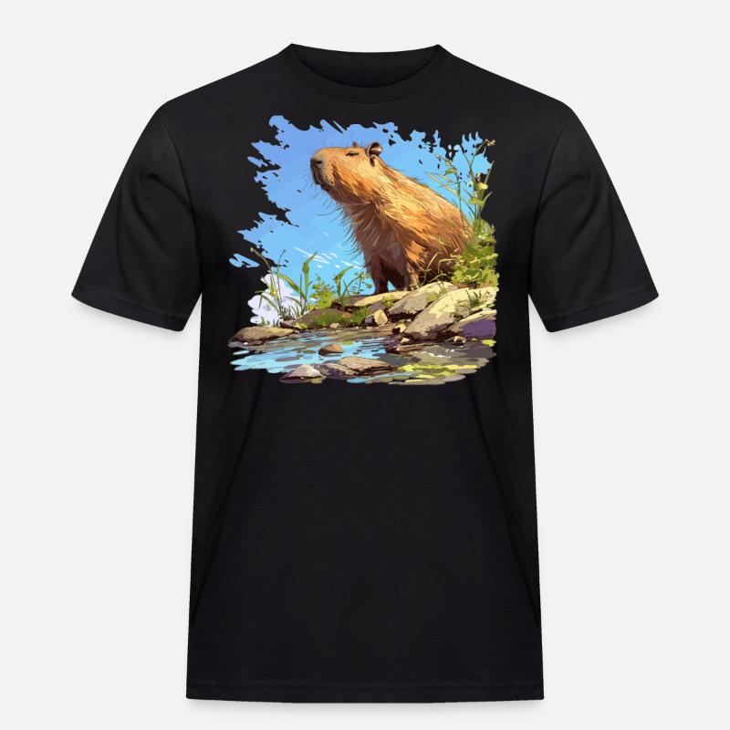 Capybaras Capybara - Männer Workwear T-Shirt - Schwarz
