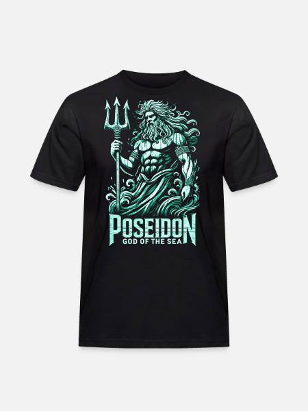 Poseidon - Gott der Meere - Männer Workwear T-Shirt - Schwarz