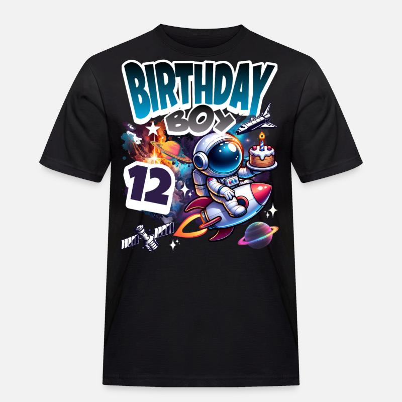 Astronaut 12th Birthday Space - Men's Workwear T-Shirt - black