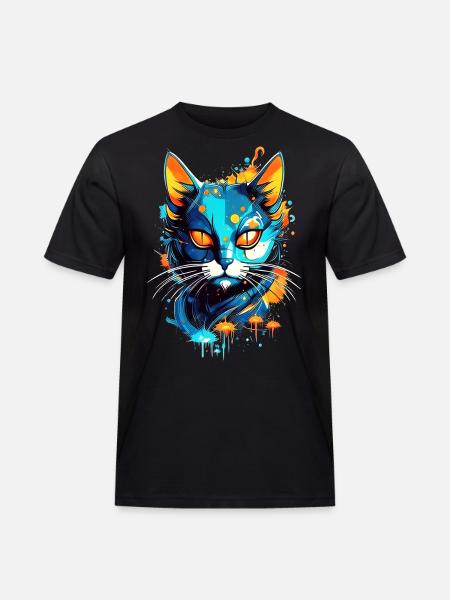 Bunte Weltraumkatze - Männer Workwear T-Shirt - Schwarz