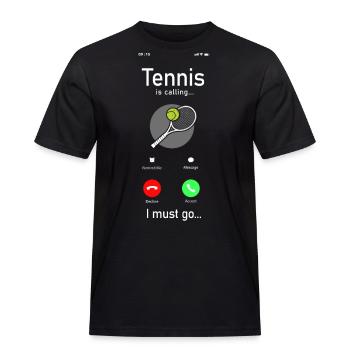 Funny Tennis Player Racket Phone - Men's Workwear T-Shirt - black - Front - AI Model Male 178 light (178cm)
