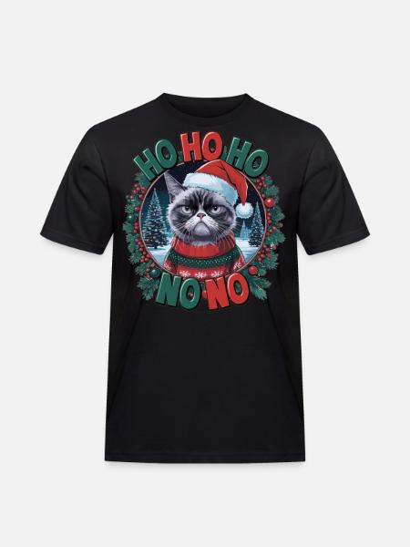Rolig katt i jultröja – Presentidé - Arbets-T-shirt herr - svart