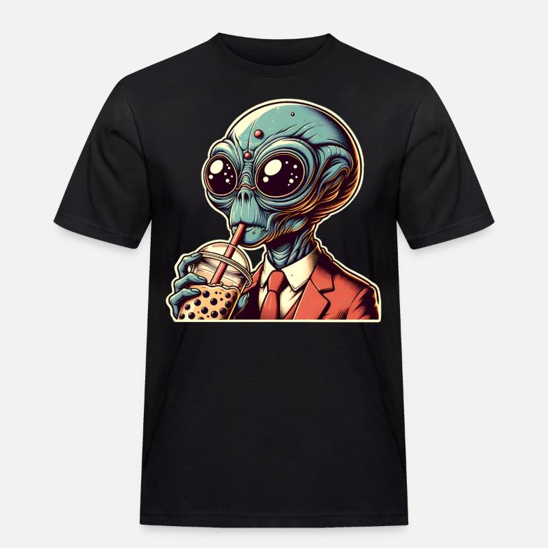 Alien Bubble Tea - Männer Workwear T-Shirt - Schwarz