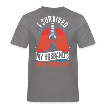 Survived my husband's lung transplant - Men's Workwear T-Shirt - grey - Front - AI Model Male 185 dark (185cm)