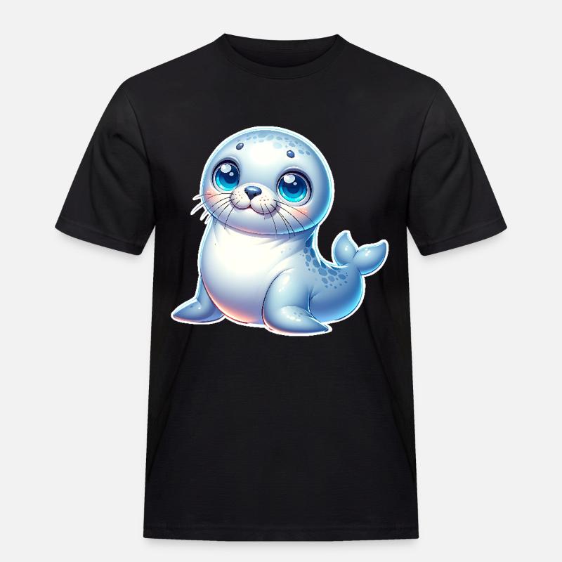 Robbe Seehund - Männer Workwear T-Shirt - Schwarz