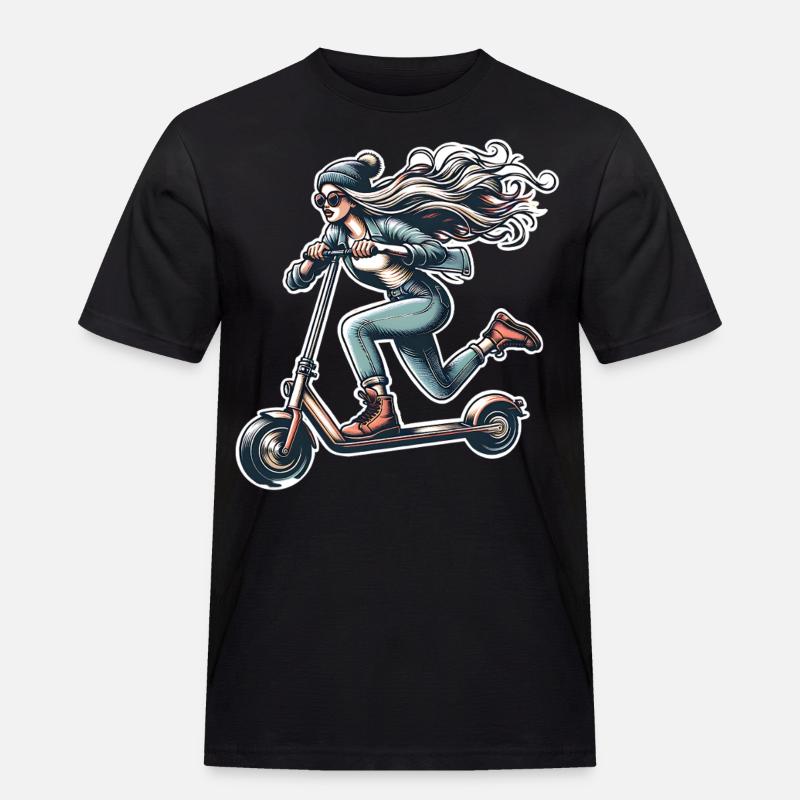 E-Scooter E-Roller Frau Scooter - Männer Workwear T-Shirt - Schwarz