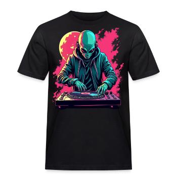 Alien Extraterrestrial DJ Music - Men's Workwear T-Shirt - black - Front - AI Model Male 178 light (178cm)