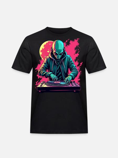 Alien Extraterrestrial DJ Music - Men's Workwear T-Shirt - black