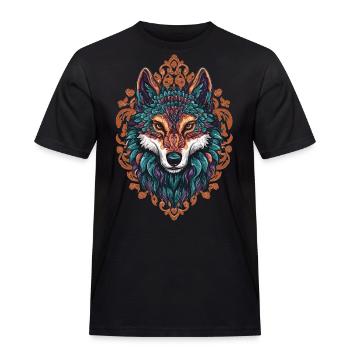 Mystischer Wolf – Boho & Mandala Kunst - Männer Workwear T-Shirt - Schwarz - Vorne - AI Model Male 178 light (178cm)