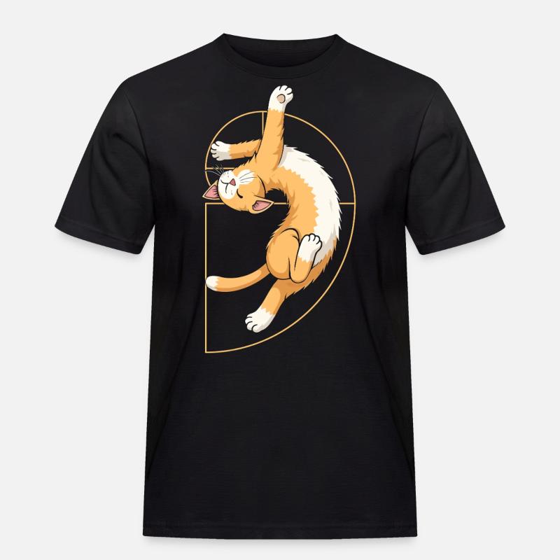 Fibonacci Spiral Cat - Männer Workwear T-Shirt - Schwarz