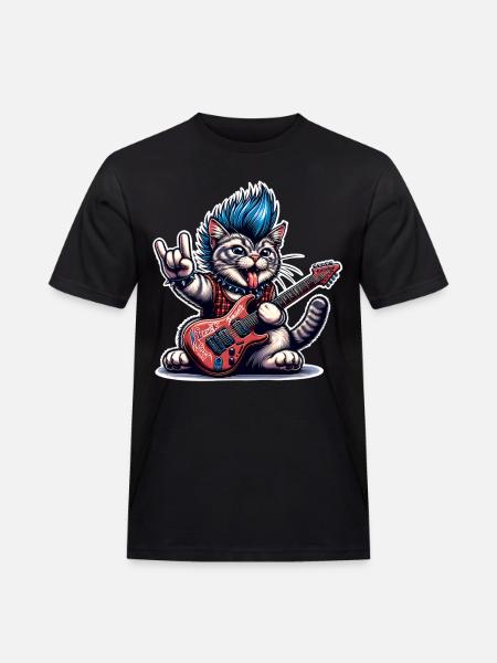 Cat Rock and Roll Guitarist - Men's Workwear T-Shirt - black